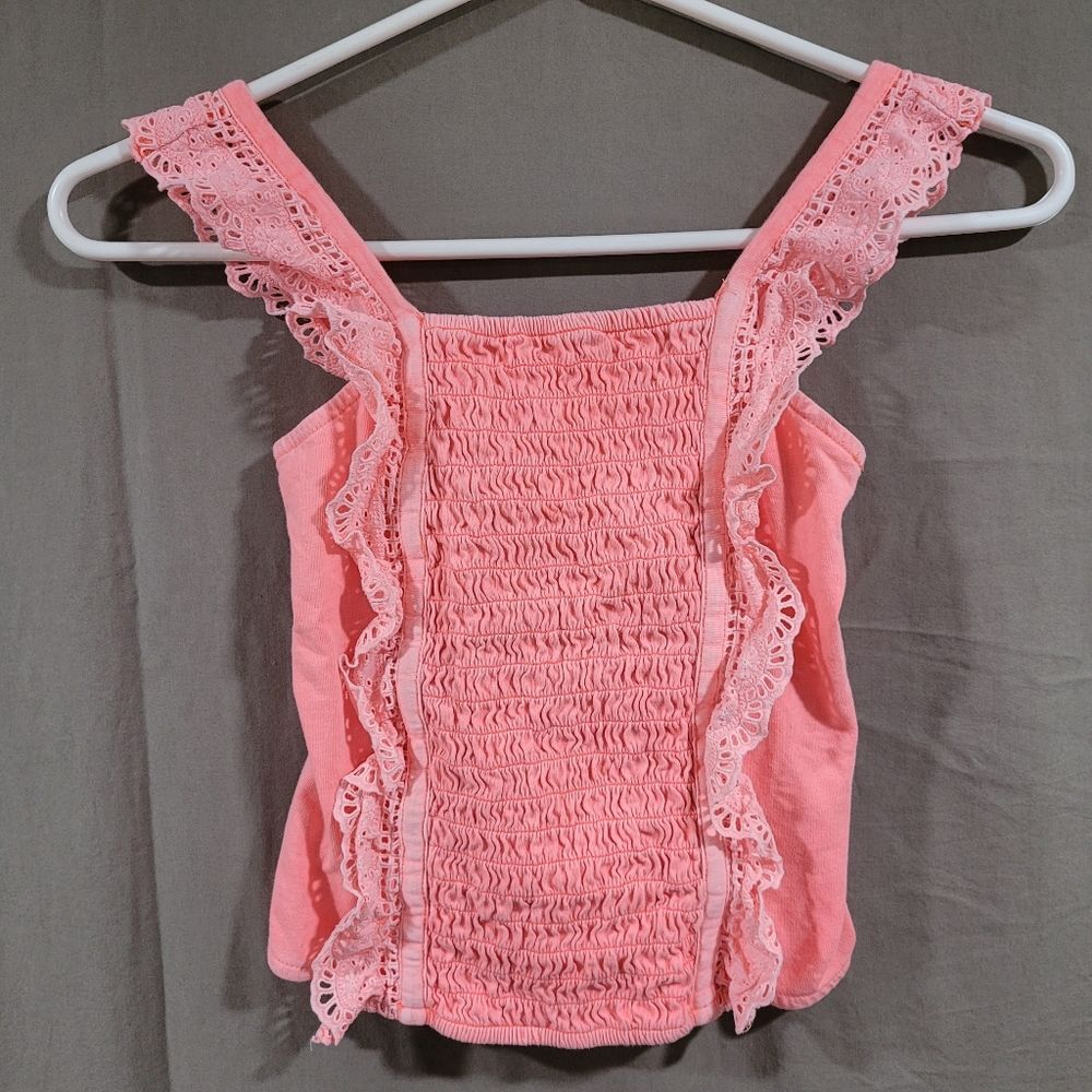 Justice size S 7-8 girls orange ruffle lace smocked tank